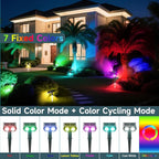 RGB Solar Spot Lights : 2 IN 1 Solar Lights Outdoor with 8 Lighting Modes & PC Light Guide Column for Tree Garden Yard Pathway | RGB Color Changing Landscape Lights | IP65 Waterproof | 12 Pack