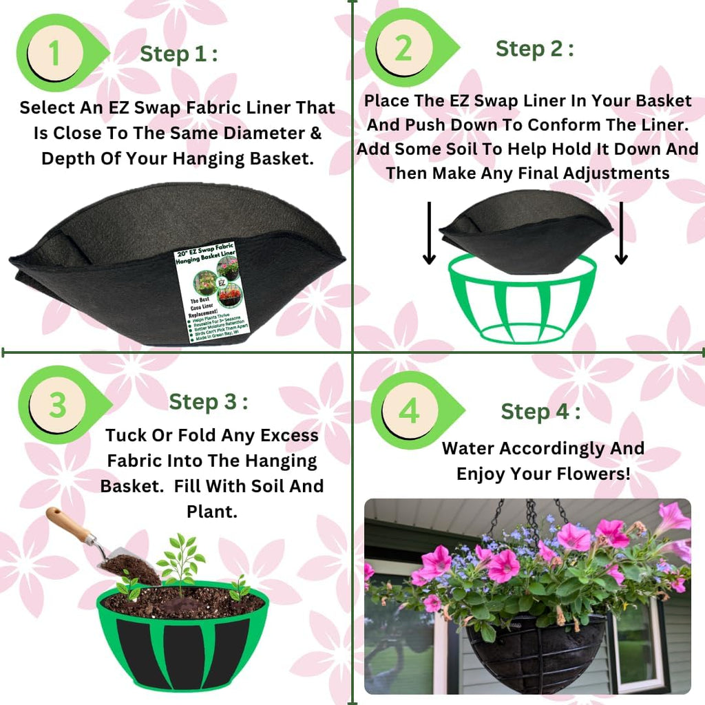EZ Swap 20" Fabric Coco Liner Replacement for Round Hanging Baskets – Bird Proof Moisture Retaining Planter Insert, Made in Green Bay, WI