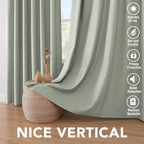 H.VERSAILTEX Primitive Linen Curtains 100% Blackout Curtain Drapes Burlap Fabric Curtains with White Thermal Insulated Liner, Grommet Top Drapes Living Room/Bedroom (2 Panels, 42 x 63 Inch, Sage)