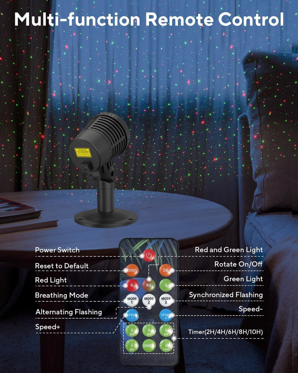 Neroupe Christmas Projector Lights Outdoor Waterproof with Remote Control, Outdoor Christmas Decorations Garden & Landscape Lights with Red and Green Stars for Garden Room Decor/Halloween Decorations