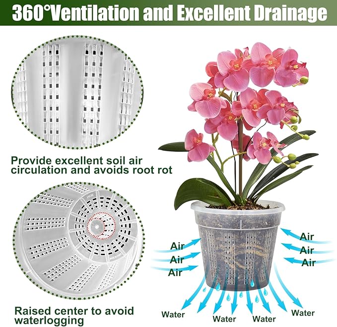 Orchid Pot with Saucers, 6 Packs of 5.5" Orchid Pots with Holes, Orchid Pots for Repotting, Plastic Orchid Planter for Indoor Outdoor Plants (6 Packs, 5.5" with Saucers)