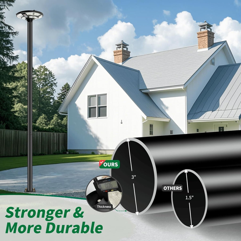 16.5" Outdoor Solar Lamp Post Light with 10ft Pole & 0.2" Thick Flange Base | 692 LED, IP65 Waterproof, Dusk to Dawn, DC Backup Charging & Remote, Motion Sensor for Security