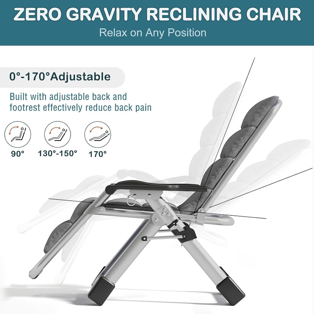Padded Zero Gravity Chair, Folding Outdoor Lounge Chairs, Adjustable Reclining Camping Chairs with Cup Holder, Ergonomic Patio Lawn Chair for Balcony Beach Deck Yard