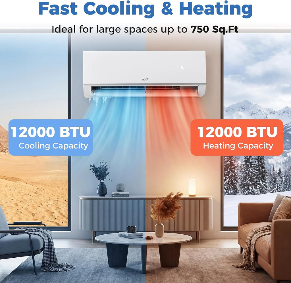 costway 12000 btu mini split air conditioner & shown in use