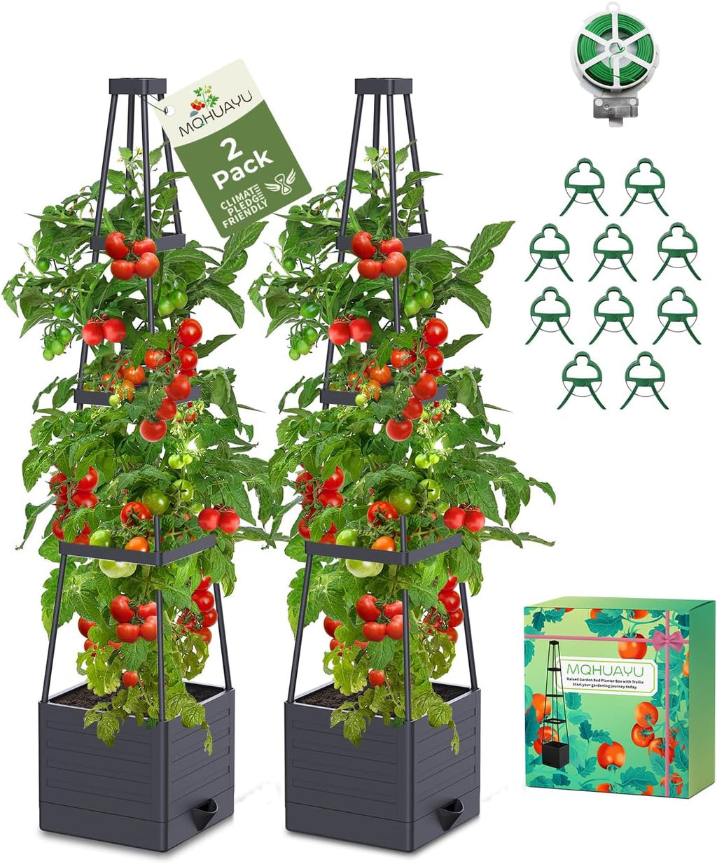 tomato planter with trellis, 57" self-watering raised garden, main product view