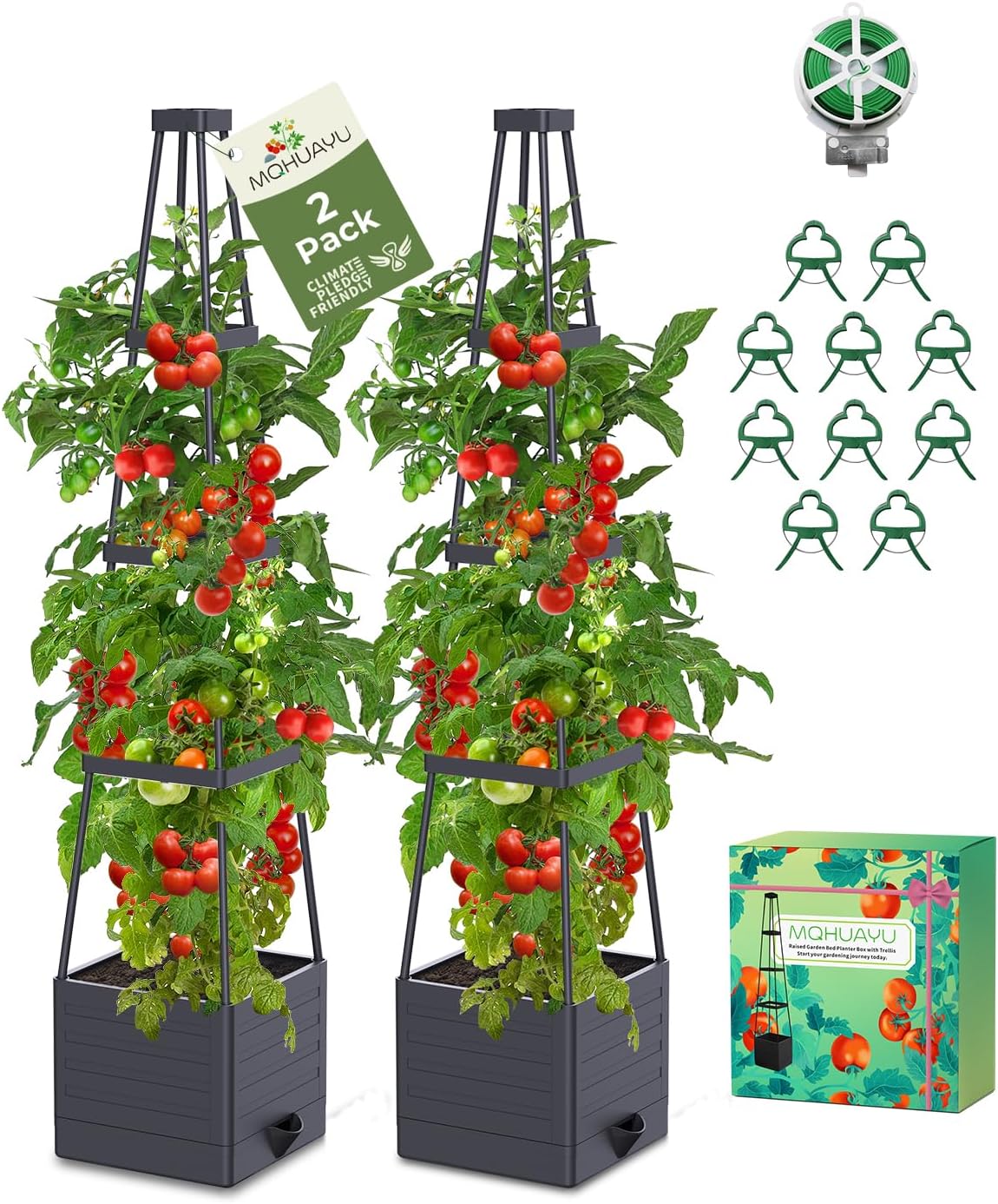 tomato planter with trellis, 57" self-watering raised garden, main product view
