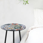 2 Packs Metal Mosaic Round Side Tables 13.4" Small Outdoor Patio Round Accent Coffee Tables Indoor Corner Stand for Small Spaces Weather-Resistant for Balcony, Porch Plant Stands Indoor, Mixed Mosaic