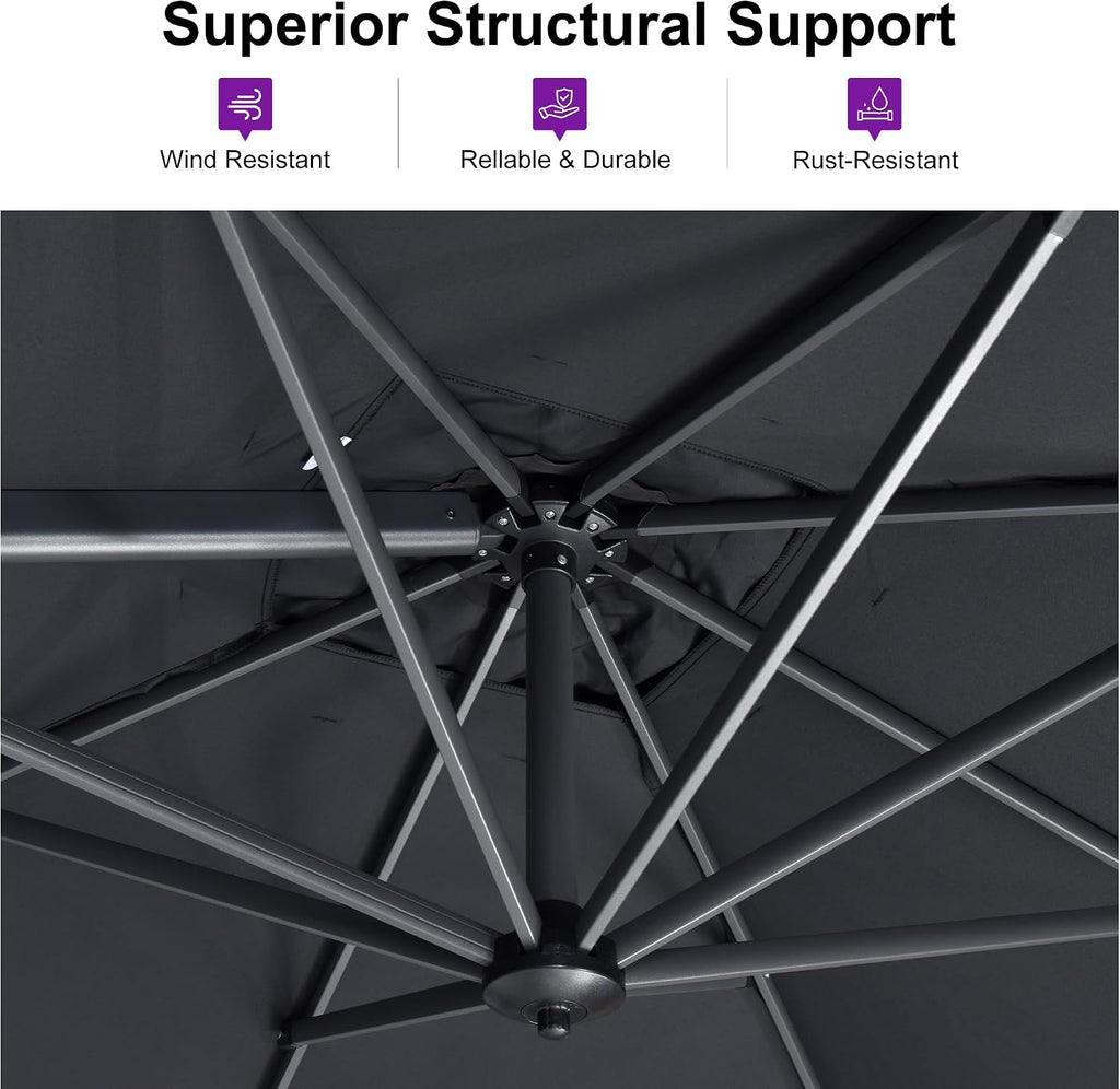 purple leaf cantilever patio umbrella 10' x 10', close-up detail