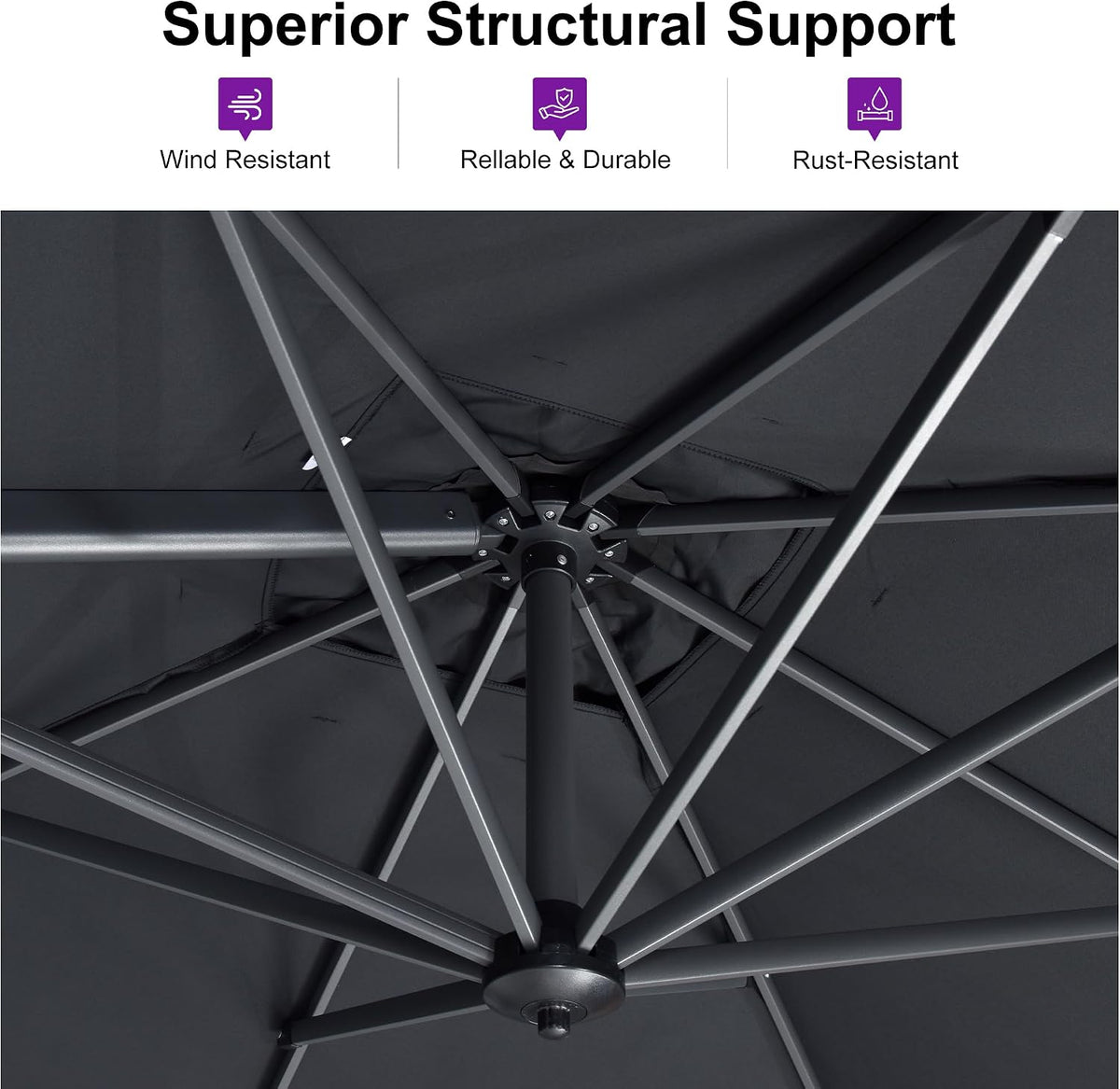 purple leaf cantilever patio umbrella 10' x 10', close-up detail