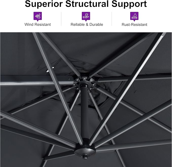 PURPLE LEAF 10 Feet Patio Umbrella Outdoor Cantilever Round Umbrella Aluminum Offset Umbrella with 360-degree Rotation for Garden Deck Pool Patio, Grey