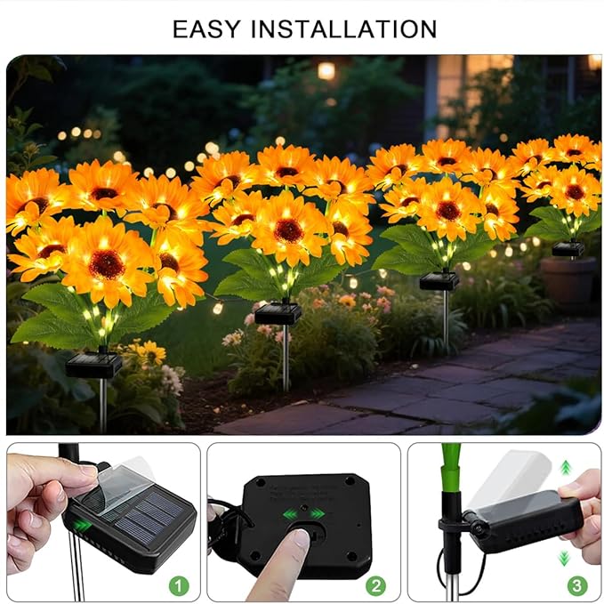 Upgraded Solar Sunflower Lights 1 Pack with 6 Outdoor Decor Flower Lights for Xmas Gift for Mom and Friends, IP65 Waterproof Sunflower Garden Stake Lights for Yard Patio Lawn Pathway (Warm White)