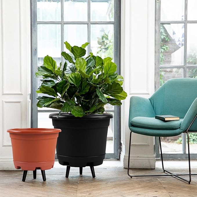 5 Pack 10.5 inch Plant Pots,Planter-Pots-for-Plants-Indoor-Outdoor，Plastic Flower Pot for Indoor Outdoor Plants with Drainage Holes & Trays, Decorative Garden Containers Sets for Houseplants