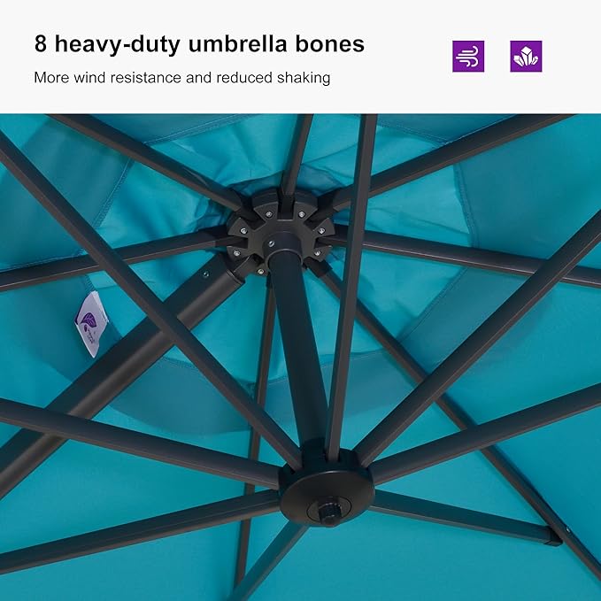 PURPLE LEAF 10'×13' Patio Umbrella with Base Included and Cover Outdoor Umbrella with Cover Extra Large Heavy Duty Cantilever Umbrella Turquoise Blue