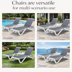 Kozyard Outdoor Chaise Lounge Chair, Full Flat Adjustable Patio Lounger with Aluminum Frame & Resin Legs, Textilene Fabric for Poolside, Backyard & Beach (Gray Without Table)