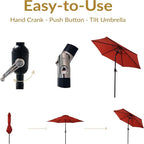 Sunnydaze Outdoor Patio Umbrella - Polyester Table Market Umbrella with Push-Button Tilt and Crank - 6 Sturdy Ribs - Burnt Orange - 7.5ft