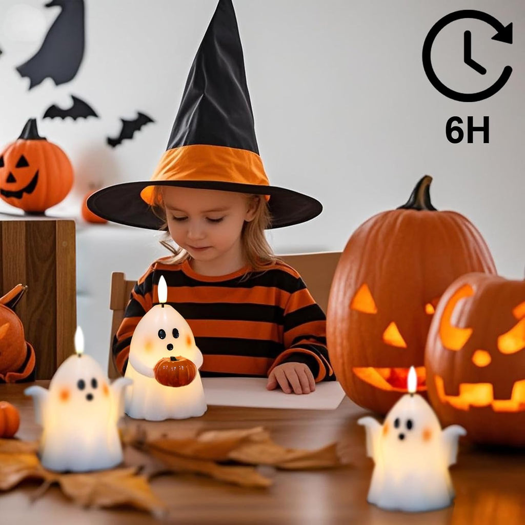 Wondise Halloween Flameless Candles with 6hrs Timer Spooky Ghost | Battery Operated Candles 3D Flickering Wick Real Wax 2 Packs Halloween Candles for Halloween Decoration Gift （D 3.5" x H 5"