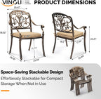 VINGLI Patio Chairs Set of 2 - Stackable Outdoor Cast Aluminum Dining Chairs with Vintage Bronze Finish and Butterfly Pattern, Metal Armchairs for Poolside, Backyard, Balcony (with Cushion)