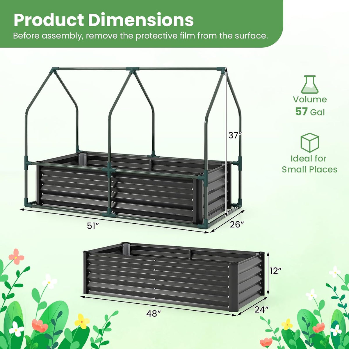 giantex 4x2x3 ft galvanized raised garden bed with, view 9