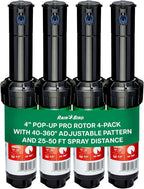 Rain Bird 5000 Heavy Duty Simple Adjust Gear Driven Rotor Sprinkler Head | 4-Pack, 3/4 inch Inlet - Water Efficient 4 inch Pop Up Lawn Sprinkler, Adjustable 40 - 360 Degree Arc and 25 - 50 ft Radius