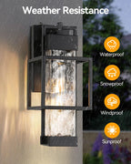 Outdoor Wall Lights Dusk to Dawn Outdoor Lighting 2 Pack, 15" H Black Exterior Lighting Fixtures Waterproof Sconce Porch Lights with LED Bulbs, Large Outside Lights for House with Water Glass