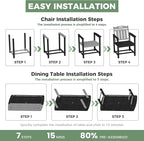 HDPE Outdoor Dining Set, Patio Table and Chairs Set, All-Weather 7-Piece Outside Table and 6 Chairs, 2" Umbrella Hole, Outdoor Furniture for Garden, Poolside, Backyard, Deck | Black