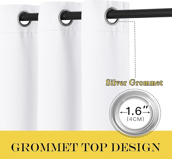 NICETOWN White Room Darkening Curtain 72 inches Long - Grommet Noise Reducing Thermal Insulated Solid Modern Window Treatments for Bedroom/Porch (1 Panel, W66 x L72)