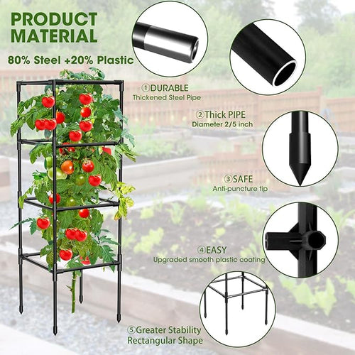 3 Pack Tomato Cages, Square Tomato Plant Stakes Support Cages Trellis for Garden Climbing Vegetables Flowers Fruits,Extra Bold,Black