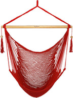 JoyView Hammock Chair with Spreader Bar Caribbean Hammock Swing Chair 300 LBS Weight Capacity XL Rope Hanging Chair for Outdoor Indoor Garden Yard - Red