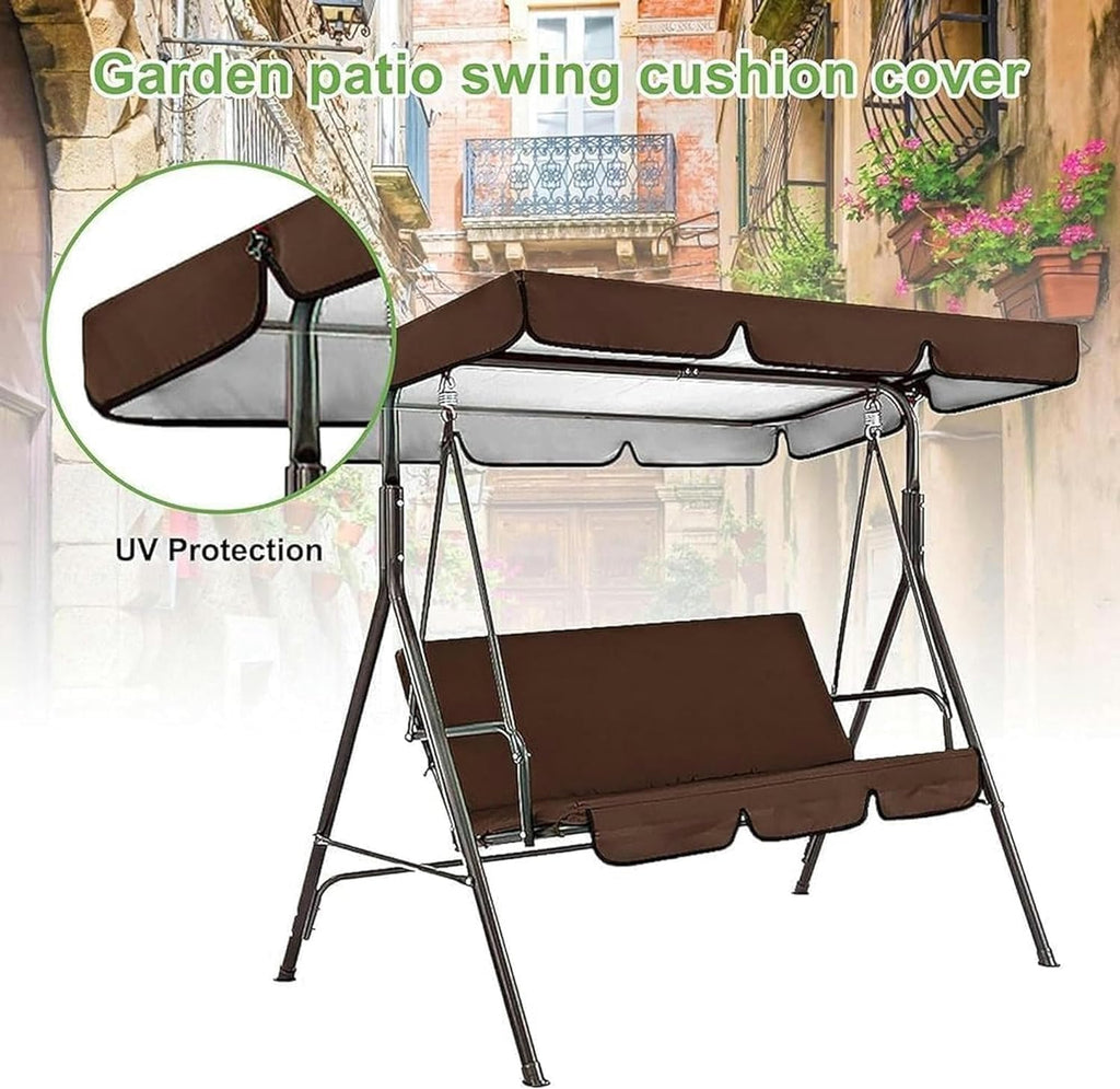 Garden Swing Canopy Replacement ,Windproof Outdoor Swing Chair Top Cover with Seat Cushions, Waterproof 210D Oxford 2-3 Seater Patio Hammock Protection Covers (Size:98x73x7inch/249x185x18cm,Color:Brow
