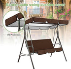 Garden Swing Canopy Replacement ,Windproof Outdoor Swing Chair Top Cover with Seat Cushions, Waterproof 210D Oxford 2-3 Seater Patio Hammock Protection Covers (Size:98x73x7inch/249x185x18cm,Color:Brow