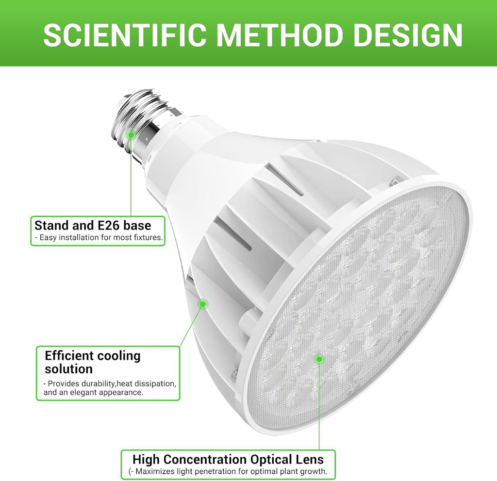 RDJ Bouns 26W LED Grow Light Bulb with Remote, PAR38, E26 Base | Dimmable, Full Spectrum Plant Bulb, Timer, Auto On/Off 4/8/12H, Natural White, For Indoor Plants, Succulents, Seeds