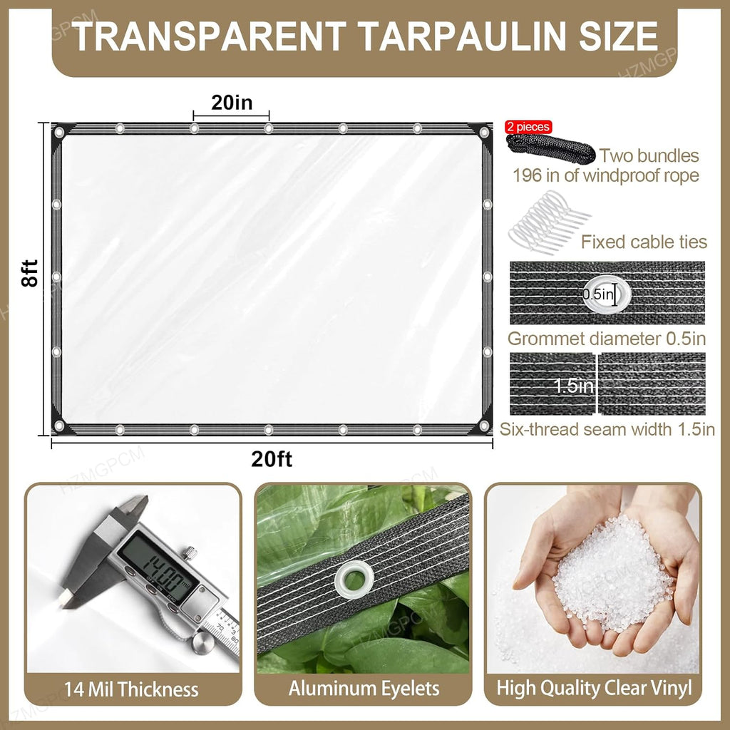 clear tarp 8x20 ft with grommets thickened 14, side view