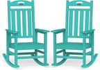 Oversized Outdoor Rocking Chair Set of 2, HDPE All-Weather Patio Rocking Chairs, High Back Outdoor Rocker for Porch, Patio, Lake Blue