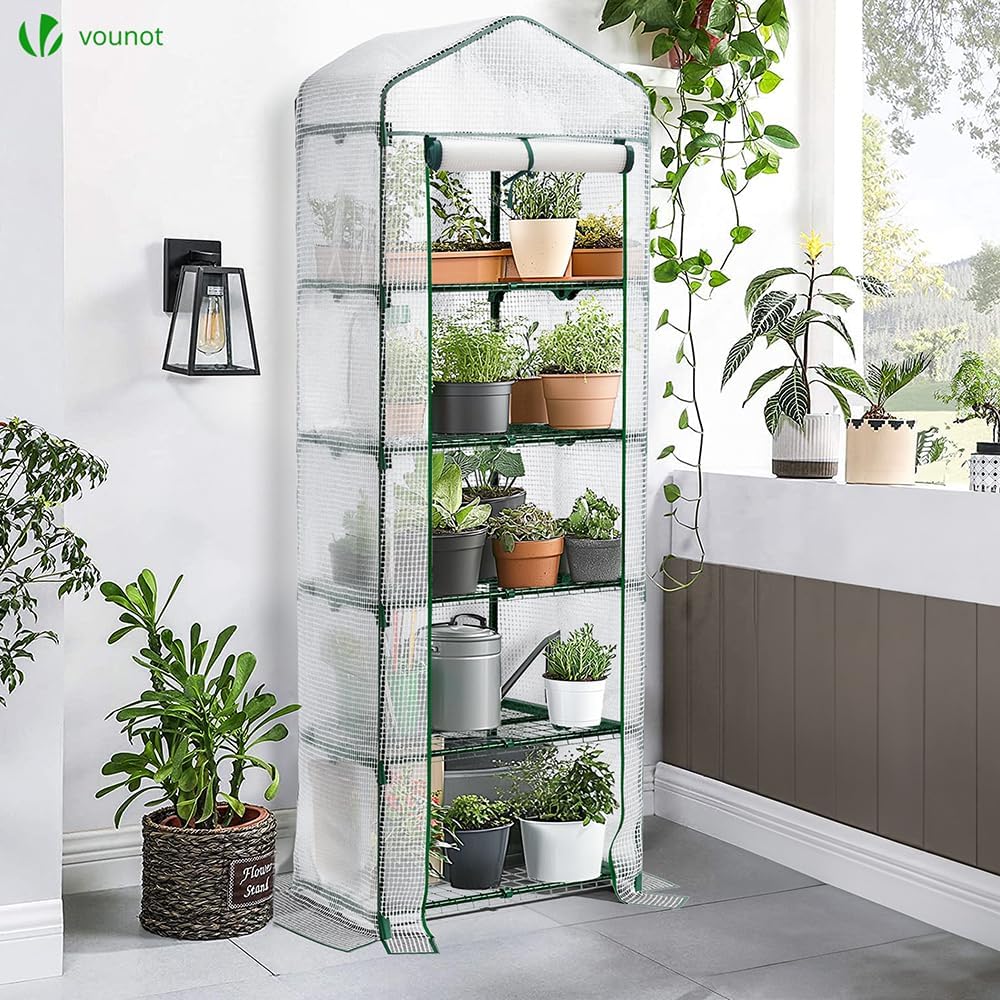 vounot® mini greenhouse with 5-tier shelves garden greenhouse on a desk or shelf