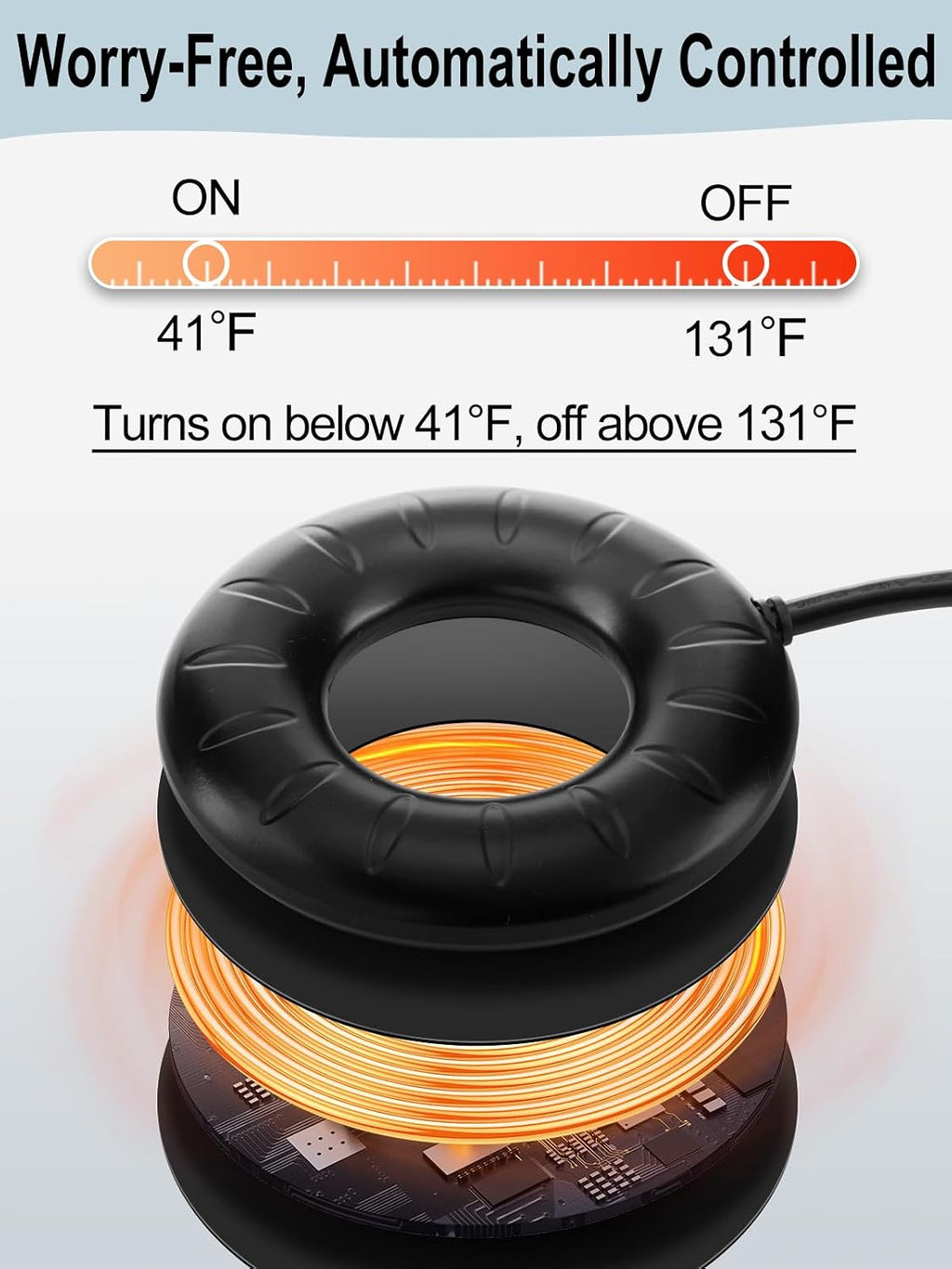 MEWTOGO 6.6ft Cord Bird Bath Heater for Outdoors in Winter - 70W Submersible Energy-Saving Chicken Coop Water Deicer with Thermostatic Control for Yard Patio to Keep Water Ice-Free