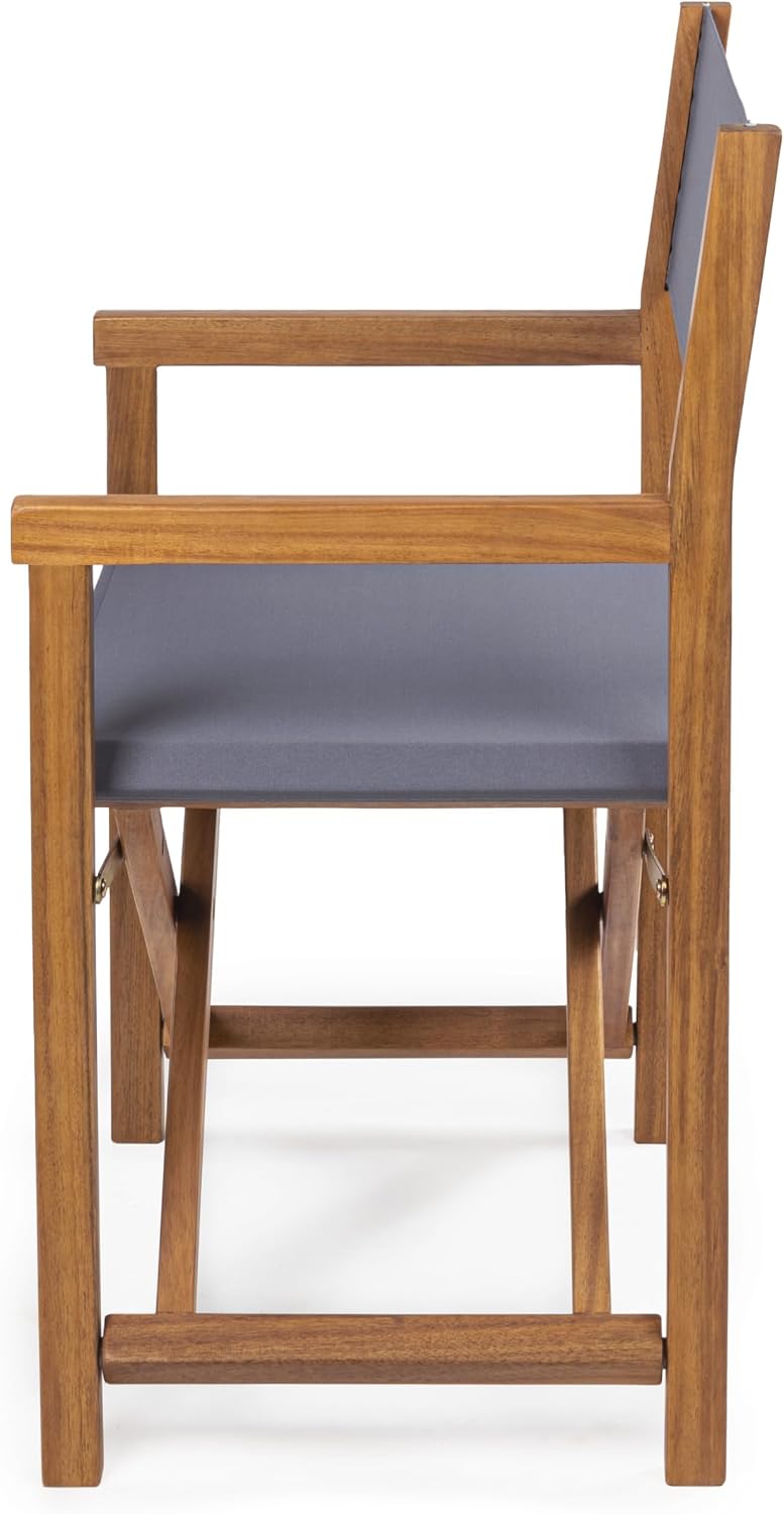 JONATHAN Y Cukor Acacia Wood Folding Director Chair Set of 2, Gray | Outdoor, Weight Capacity 260 Lbs, Teak Brown Finish, Weather-Resistant Textile, For Patio, Deck And Balcony