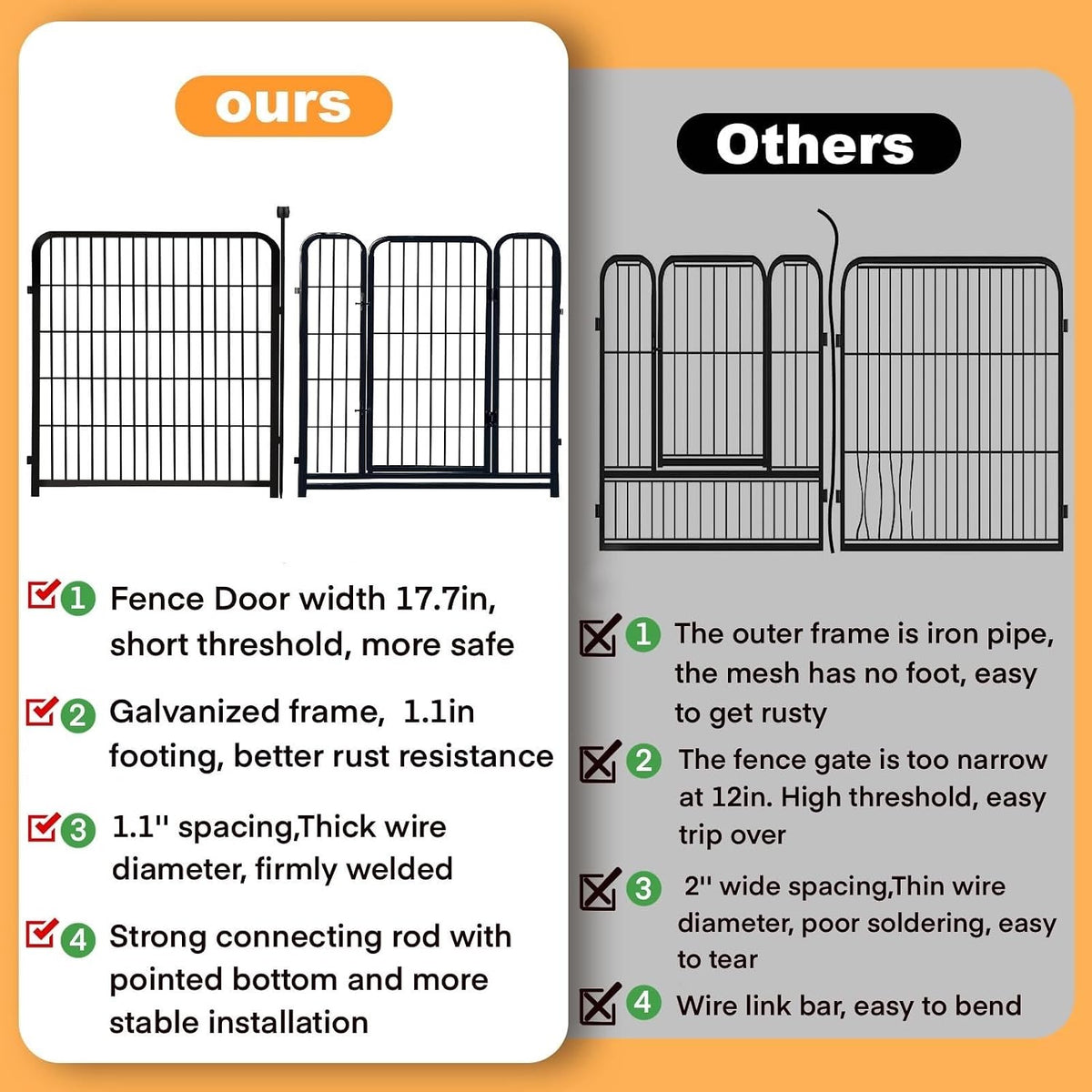 getlay 36 in(h) garden fence, wide gate low, side view