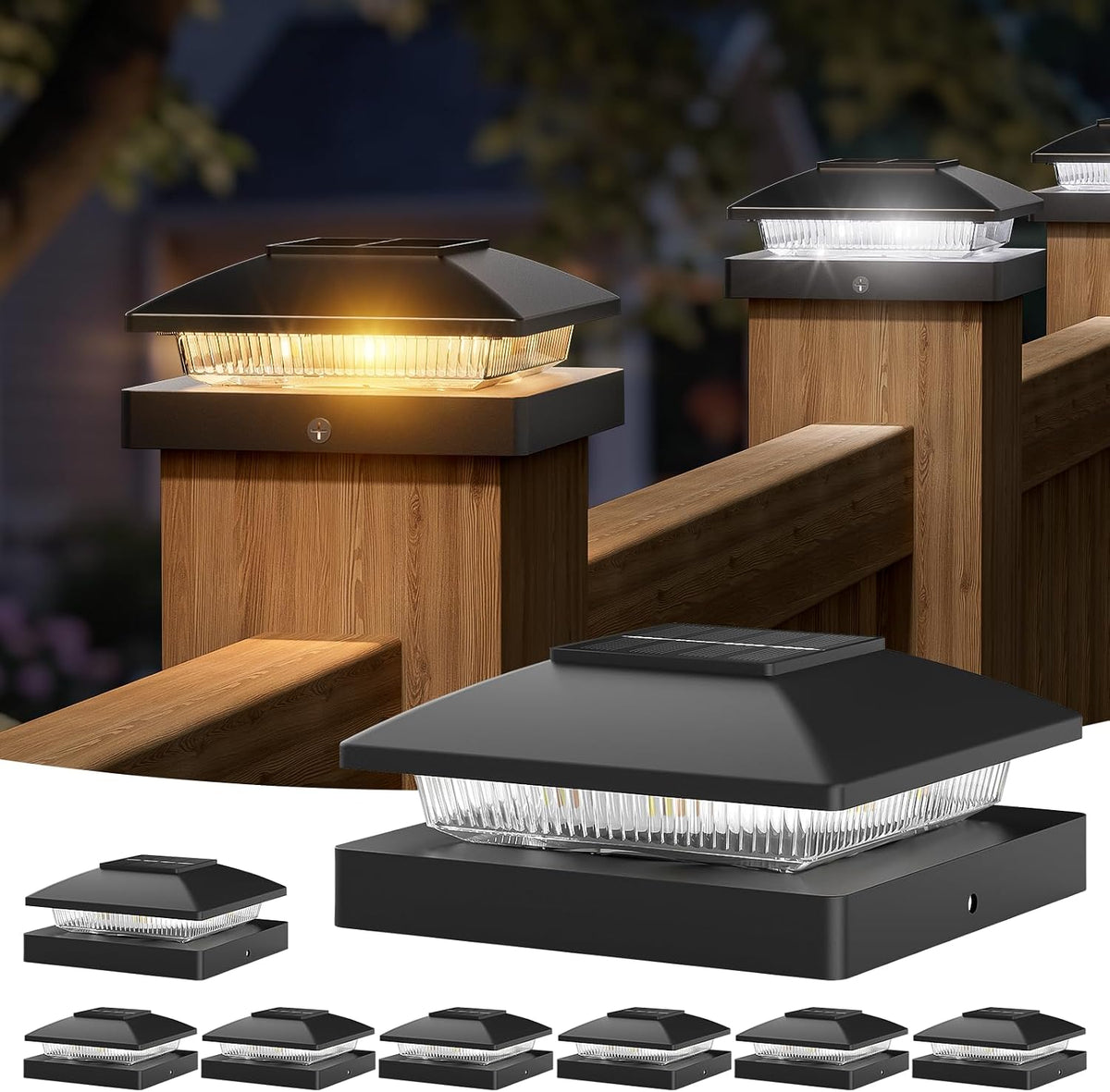 aponuo 8 pack 4x4 post solar lights, ip64, main product view
