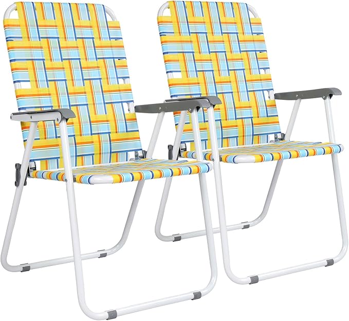VINGLI Patio Lawn Webbed Folding Chairs Set of 4, Outdoor Beach Chair Portable Dining Chair for Outdoor Yard, Garden (Yellow, Classic)