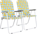 VINGLI Patio Lawn Webbed Folding Chairs Set of 4, Outdoor Beach Chair Portable Dining Chair for Outdoor Yard, Garden (Yellow, Classic)