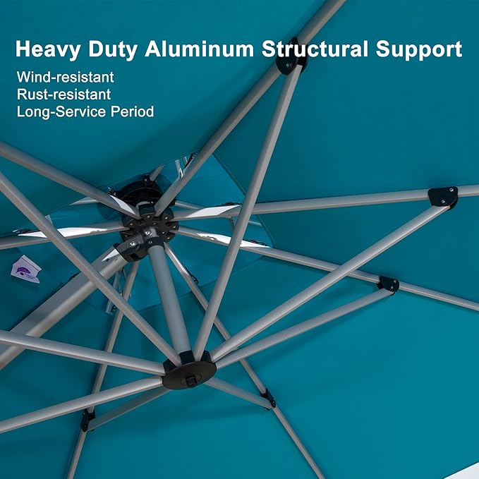 PURPLE LEAF 12 Feet Double Top Deluxe Square Patio Umbrella Offset Hanging Umbrella Cantilever Outdoor Market Umbrella Garden Turquoise Blue