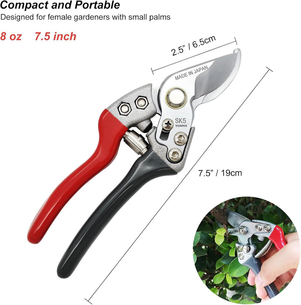 TONMA 7.5" Garden Scissors, Made in Japan, Pruning Shears & Clippers, TP-3 | 1" Cut Capacity Bypass Garden Shears, Japanese Hand Pruners Loppers for Gardening, Ergonomic Non-Slip Handle for Small Hands