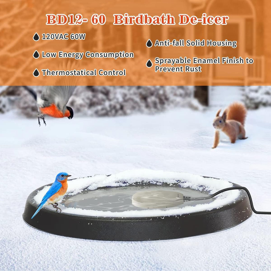 Birdbath Deicer Bird Bath Heater for Outdoors in Winter Thermostatically Controlled Chicken Water Heater Made of Heavy Duty Premium Cast Aluminum 60W Immersion Deicer for Garden Yard Lawn