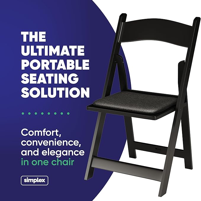 SIMPLEX 72 Black Resin Stackable Folding Chair - Comfortable Black Foldable Chair - Folding Chairs with Padded Seats - Indoor/Outdoor Folding Chairs for Events - Lightweight Foldable Chairs (72 Pack)
