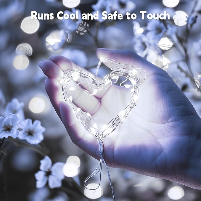 Fairy Lights Plug in, 66Feet 200LEDs Pure White String Lights, Waterproof Flexible Silver Wire Starry Lights for Bedroom Dorm Wedding Garland Wreath Wall Mason Jar Indoor Outdoor Christmas Tree