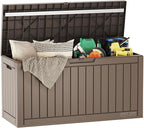 EAST OAK Outdoor Storage Box, 60 Gallon Deck Box Indoor and Outdoor Use, Waterproof Resin Storage Bin for Patio Cushions, Gardening Tools, Lockable, UV Resistant, Brown
