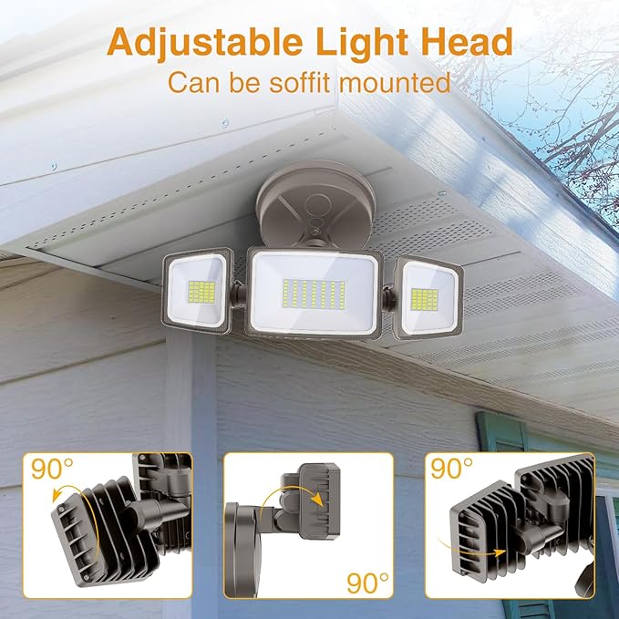 Onforu 2 Pack 75W Flood Lights Outdoor, 7000LM LED Floodlights Switch Controlled, IP65 Waterproof Exterior Lighting Fixture with 3 Adjustable Heads, 6500K Security Light for Eave Garage Yard