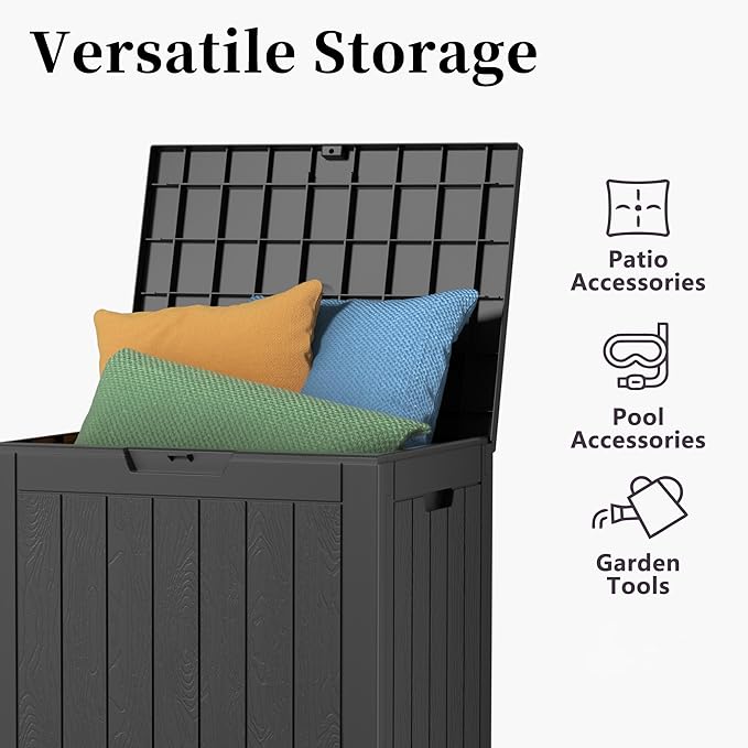 ROJIK 37 Gallon Outdoor Storage Box,Deck Box - Waterproof Patio Furniture, Garden Tools, Cushions, Pool Accessories Storage Bench with Lockable Lid and Side Handles (Black)