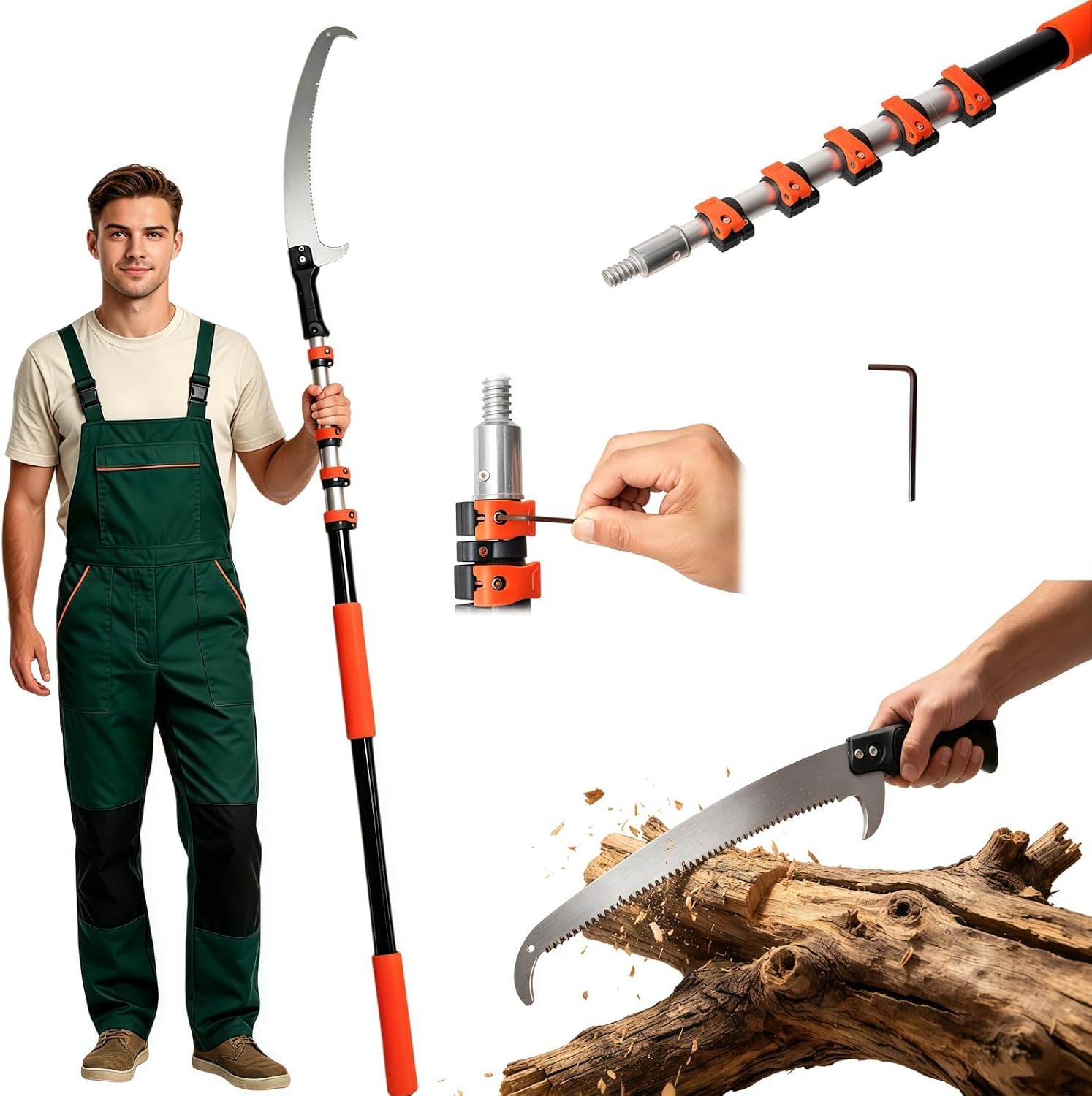 AgiiMan 30FT Reach Pole Saws for Tree Trimming, Pole Saws with 5-24FT Telescoping Extension Pole Pruning Pole Saw with 24" Blade Manual Pole Saw for Tree Pruning Forestry Yard Garden, and Patio