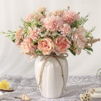 peonies artificial flowers in vase, fake hydrangea silk, main product view